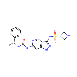 C[C@@H](NC(=O)Nc1cc2[nH]nc(NS(=O)(=O)C3CNC3)c2cn1)c1ccccc1 ZINC001772619755