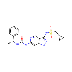 C[C@@H](NC(=O)Nc1cc2[nH]nc(NS(=O)(=O)CC3CC3)c2cn1)c1ccccc1 ZINC001772614522