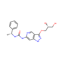 C[C@@H](NC(=O)Nc1cc2[nH]nc(OC[C@H](O)CO)c2cn1)c1ccccc1 ZINC001772574129