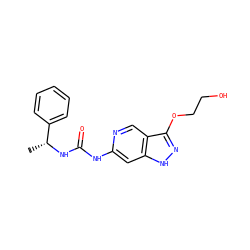 C[C@@H](NC(=O)Nc1cc2[nH]nc(OCCO)c2cn1)c1ccccc1 ZINC001772583352