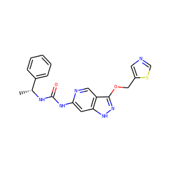 C[C@@H](NC(=O)Nc1cc2[nH]nc(OCc3cncs3)c2cn1)c1ccccc1 ZINC001772599764