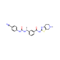 C[C@@H](NC(=O)Nc1ccc(C#N)cc1)c1cccc(C(=O)Nc2nc3c(s2)CN(C)CC3)c1 ZINC000200010997