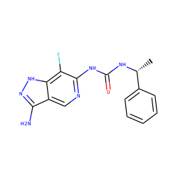 C[C@@H](NC(=O)Nc1ncc2c(N)n[nH]c2c1F)c1ccccc1 ZINC000210709494