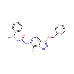 C[C@@H](NC(=O)Nc1ncc2c(OCc3cccnc3)n[nH]c2c1F)c1ccccc1 ZINC000209396608