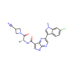 C[C@@H](NC(=O)c1c[nH]c2ncc(-c3cn(C)c4cc(Cl)ccc34)nc12)C(=O)N1CC(C#N)C1 ZINC000096258703