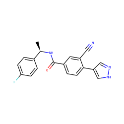 C[C@@H](NC(=O)c1ccc(-c2cn[nH]c2)c(C#N)c1)c1ccc(F)cc1 ZINC001772623981