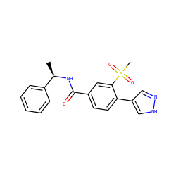 C[C@@H](NC(=O)c1ccc(-c2cn[nH]c2)c(S(C)(=O)=O)c1)c1ccccc1 ZINC001772634036
