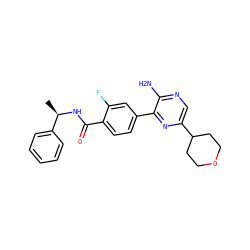 C[C@@H](NC(=O)c1ccc(-c2nc(C3CCOCC3)cnc2N)cc1F)c1ccccc1 ZINC001772606619