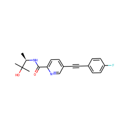 C[C@@H](NC(=O)c1ccc(C#Cc2ccc(F)cc2)cn1)C(C)(C)O ZINC000096933584