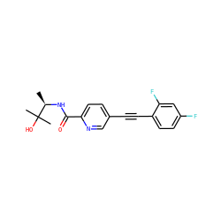 C[C@@H](NC(=O)c1ccc(C#Cc2ccc(F)cc2F)cn1)C(C)(C)O ZINC000096933586