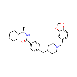 C[C@@H](NC(=O)c1ccc(CC2CCN(Cc3ccc4c(c3)OCO4)CC2)cc1)C1CCCCC1 ZINC000043067831