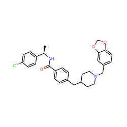 C[C@@H](NC(=O)c1ccc(CC2CCN(Cc3ccc4c(c3)OCO4)CC2)cc1)c1ccc(Cl)cc1 ZINC000042965036