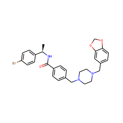 C[C@@H](NC(=O)c1ccc(CN2CCN(Cc3ccc4c(c3)OCO4)CC2)cc1)c1ccc(Br)cc1 ZINC000043119423