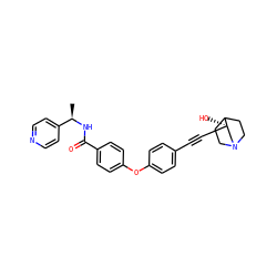 C[C@@H](NC(=O)c1ccc(Oc2ccc(C#C[C@]3(O)CN4CCC3CC4)cc2)cc1)c1ccncc1 ZINC000073223204