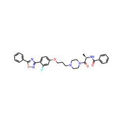 C[C@@H](NC(=O)c1ccccc1)C(=O)N1CCN(CCCOc2ccc(-c3noc(-c4ccccc4)n3)c(F)c2)CC1 ZINC000027736350