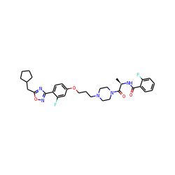 C[C@@H](NC(=O)c1ccccc1F)C(=O)N1CCN(CCCOc2ccc(-c3noc(CC4CCCC4)n3)c(F)c2)CC1 ZINC000027735234