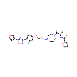 C[C@@H](NC(=O)c1ccco1)C(=O)N1CCCN(CCCOc2ccc(-c3noc(-c4ccoc4)n3)c(F)c2)CC1 ZINC000027738526