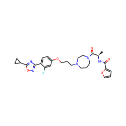 C[C@@H](NC(=O)c1ccco1)C(=O)N1CCCN(CCCOc2ccc(-c3noc(C4CC4)n3)c(F)c2)CC1 ZINC000013589355