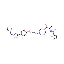 C[C@@H](NC(=O)c1ccco1)C(=O)N1CCCN(CCCOc2ccc(-c3noc(CC4CCCC4)n3)c(F)c2)CC1 ZINC000027736837