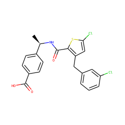 C[C@@H](NC(=O)c1sc(Cl)cc1Cc1cccc(Cl)c1)c1ccc(C(=O)O)cc1 ZINC000118700529