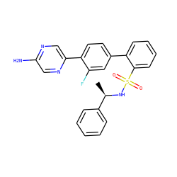C[C@@H](NS(=O)(=O)c1ccccc1-c1ccc(-c2cnc(N)cn2)c(F)c1)c1ccccc1 ZINC000212163161