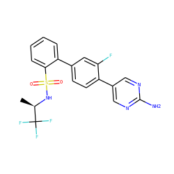 C[C@@H](NS(=O)(=O)c1ccccc1-c1ccc(-c2cnc(N)nc2)c(F)c1)C(F)(F)F ZINC000224794355