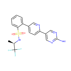 C[C@@H](NS(=O)(=O)c1ccccc1-c1ccc(-c2cnc(N)nc2)nc1)C(F)(F)F ZINC000224777194