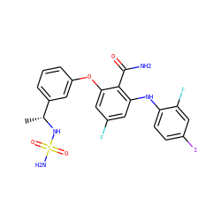C[C@@H](NS(N)(=O)=O)c1cccc(Oc2cc(F)cc(Nc3ccc(I)cc3F)c2C(N)=O)c1 ZINC000653782705