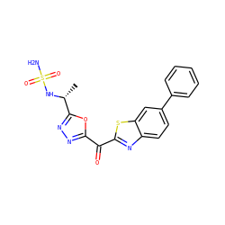 C[C@@H](NS(N)(=O)=O)c1nnc(C(=O)c2nc3ccc(-c4ccccc4)cc3s2)o1 ZINC001772649422