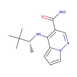 C[C@@H](Nc1c(C(N)=O)cnn2cccc12)C(C)(C)C ZINC000299822881