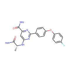 C[C@@H](Nc1cc(C(N)=O)nc(-c2ccc(Oc3ccc(F)cc3)cc2)n1)C(N)=O ZINC000142361099