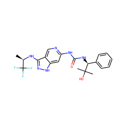 C[C@@H](Nc1n[nH]c2cc(NC(=O)N[C@@H](c3ccccc3)C(C)(C)O)ncc12)C(F)(F)F ZINC001772640212