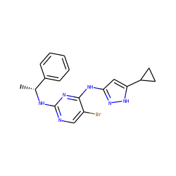 C[C@@H](Nc1ncc(Br)c(Nc2cc(C3CC3)[nH]n2)n1)c1ccccc1 ZINC000034614244