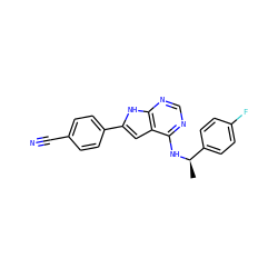 C[C@@H](Nc1ncnc2[nH]c(-c3ccc(C#N)cc3)cc12)c1ccc(F)cc1 ZINC000073168755
