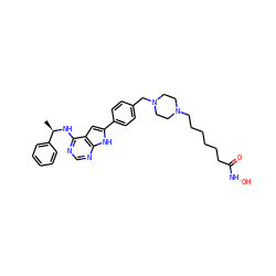 C[C@@H](Nc1ncnc2[nH]c(-c3ccc(CN4CCN(CCCCCCC(=O)NO)CC4)cc3)cc12)c1ccccc1 ZINC000138876048