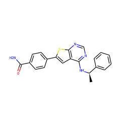 C[C@@H](Nc1ncnc2sc(-c3ccc(C(N)=O)cc3)cc12)c1ccccc1 ZINC000653698608