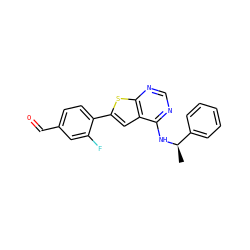 C[C@@H](Nc1ncnc2sc(-c3ccc(C=O)cc3F)cc12)c1ccccc1 ZINC000653701064