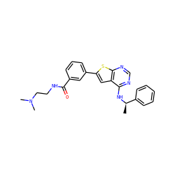 C[C@@H](Nc1ncnc2sc(-c3cccc(C(=O)NCCN(C)C)c3)cc12)c1ccccc1 ZINC000653692835