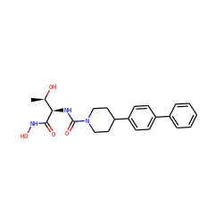 C[C@@H](O)[C@@H](NC(=O)N1CCC(c2ccc(-c3ccccc3)cc2)CC1)C(=O)NO ZINC000066079891