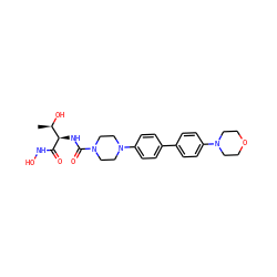 C[C@@H](O)[C@@H](NC(=O)N1CCN(c2ccc(-c3ccc(N4CCOCC4)cc3)cc2)CC1)C(=O)NO ZINC000066073994