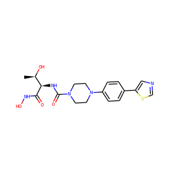 C[C@@H](O)[C@@H](NC(=O)N1CCN(c2ccc(-c3cncs3)cc2)CC1)C(=O)NO ZINC000066073993