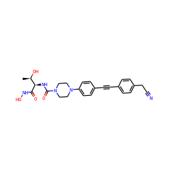 C[C@@H](O)[C@@H](NC(=O)N1CCN(c2ccc(C#Cc3ccc(CC#N)cc3)cc2)CC1)C(=O)NO ZINC000066099192