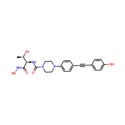 C[C@@H](O)[C@@H](NC(=O)N1CCN(c2ccc(C#Cc3ccc(O)cc3)cc2)CC1)C(=O)NO ZINC000066073995