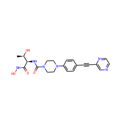 C[C@@H](O)[C@@H](NC(=O)N1CCN(c2ccc(C#Cc3cnccn3)cc2)CC1)C(=O)NO ZINC000066066349