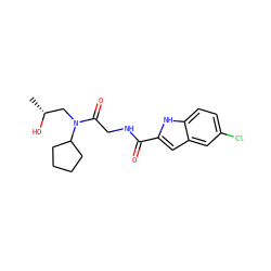 C[C@@H](O)CN(C(=O)CNC(=O)c1cc2cc(Cl)ccc2[nH]1)C1CCCC1 ZINC000028137245