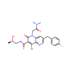 C[C@@H](O)CNC(=O)c1c(O)c2ncc(Cc3ccc(F)cc3)cc2n(CC(=O)N(C)C)c1=O ZINC000150275179