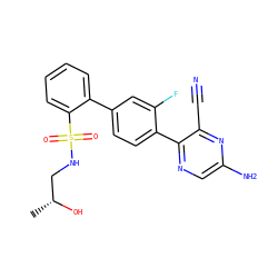 C[C@@H](O)CNS(=O)(=O)c1ccccc1-c1ccc(-c2ncc(N)nc2C#N)c(F)c1 ZINC000224710742