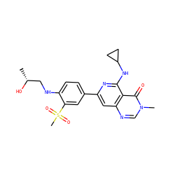 C[C@@H](O)CNc1ccc(-c2cc3ncn(C)c(=O)c3c(NC3CC3)n2)cc1S(C)(=O)=O ZINC000115625511