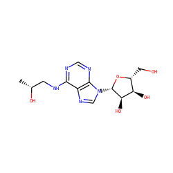 C[C@@H](O)CNc1ncnc2c1ncn2[C@@H]1O[C@H](CO)[C@@H](O)[C@H]1O ZINC000013834686