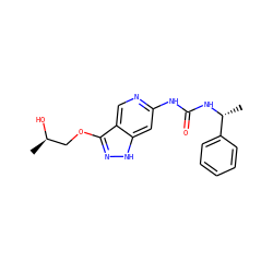 C[C@@H](O)COc1n[nH]c2cc(NC(=O)N[C@H](C)c3ccccc3)ncc12 ZINC001772649304